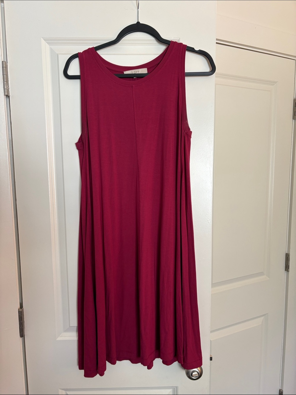 LOFT Sleeveless Swing Midi Dress in Deep Berry